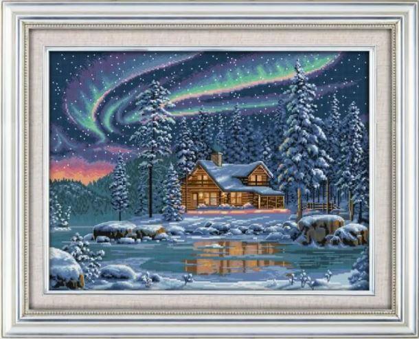 Набір для вишивання за нанесеною на канву схемою "The aurora borealis".AIDA 14CT printed, 55*43 см