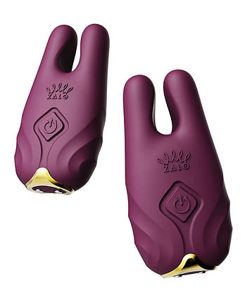 Бездротові вібруючі затискачі для сосків ZALO Nave Vibrating Nipple Clamps фіолетовий, фото 2