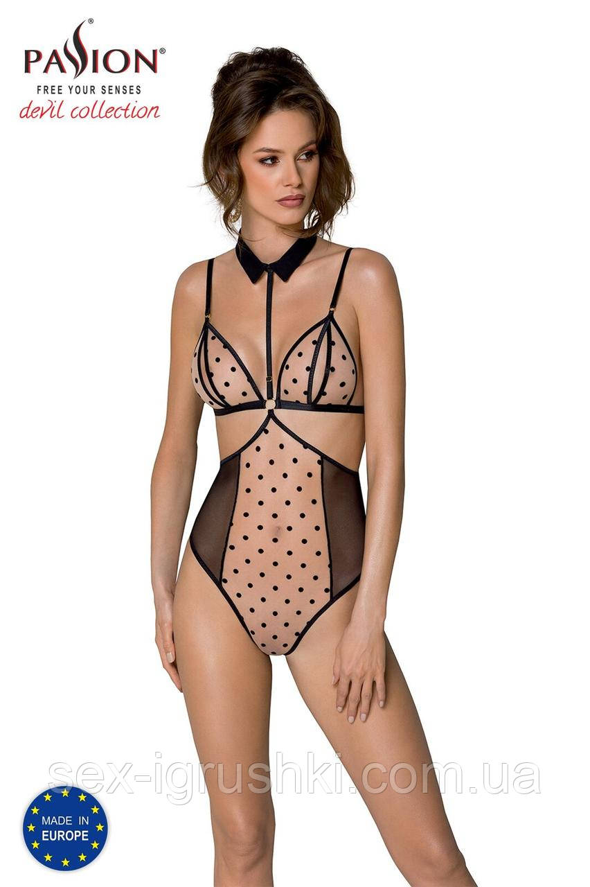 Боді з відкритими грудьми Passion DOMINICA BODY XXL/XXXL beige, комір-чокер, корсет SO8426
