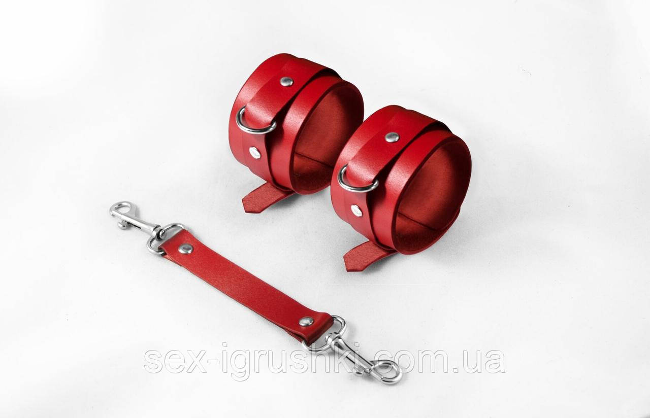 Наручники Feral Feelings - Hand Restraints, натуральна шкіра, червоні SO8256