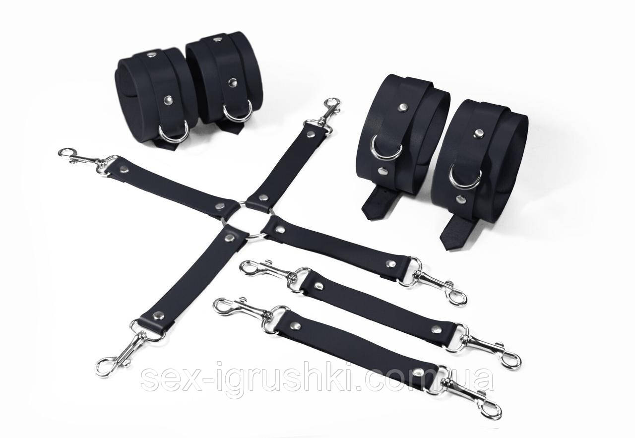 Набір для БДСМ 3 в 1 Feral Feelings BDSM Kit 3 Black, black, наручники, поножі, хрестовина SO8269