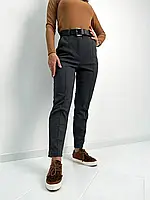 Теплые кашемировые штаны с высокой посадкой серого цвета