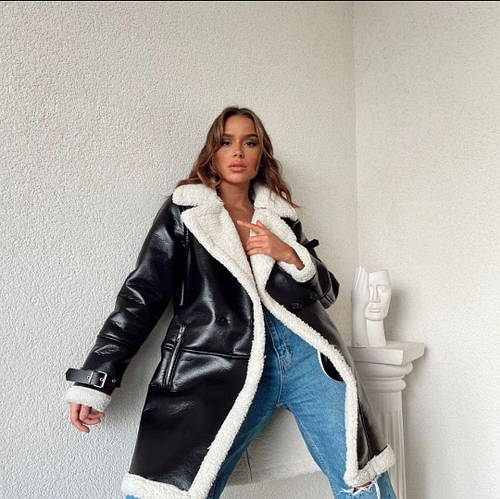 Купить Женская длинная демисезонная дубленка из эко-кожи, цена 2225 ...