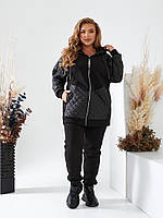 Жіночий теплий спортивний костюм на блискавці батал: 52-54, 56-58, 60-62, 64-66, 68-70. Кольори: чорний, графіт, пляшка.