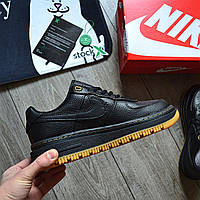 Мужские кроссовки Nike Air Force 1 Luxe Black Gum (Черные) Найк Аир Форс повседневные кожа текстиль демисезон