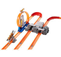 Моторизований трек Hot Wheels Хот Вілс подвійне прискорення Track Builder Total Turbo Takeover Track Set BGX89, фото 6