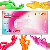 Нитриловые перчатки MediOk, плотность 3.8 г. - разноцветные Rainbow (100 шт) S (6-7)