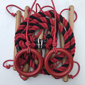 Дитячий навісний набір для шведської стінки (кільця, канат, сходи-8сх) DNN-3K-,2,2М червоний