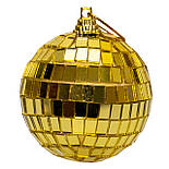 Набір ялинкових іграшок - дзеркальні кулі Диско, 2 шт, D6 см, золотистий, пластик (891916), фото 2