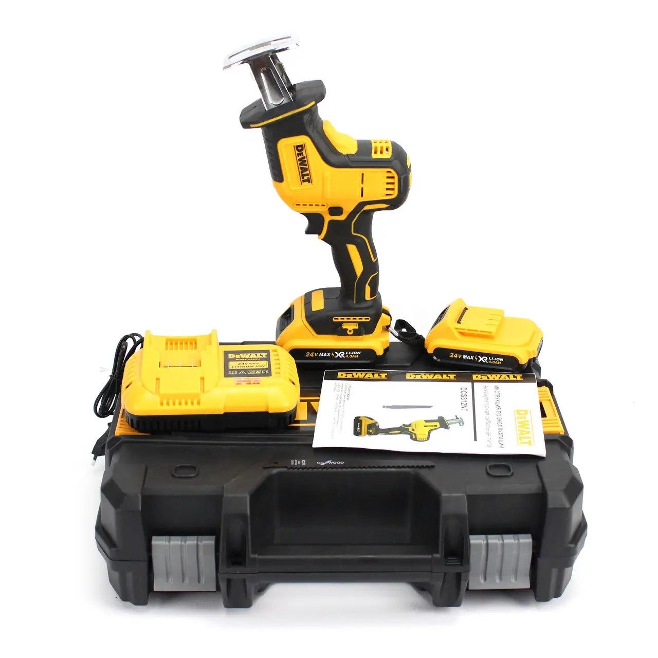 Акумуляторна шабельна пилка DeWalt DCS312NT, 24V 4.0Ah, АКБ шабельна пилка Деволт електроножовка