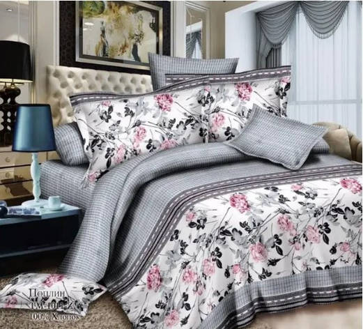 Двоспальний-максі комплект постільної білизни "Нічна троянда" з простирадлом 220/250, фото 1