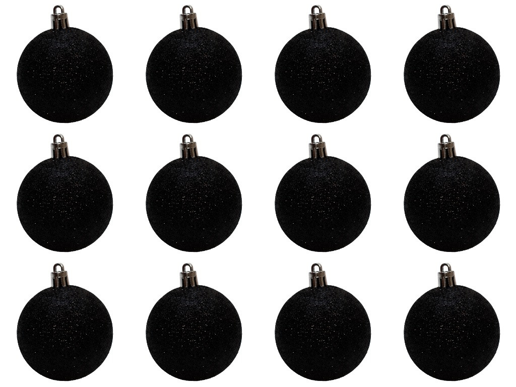 Набір ялинкових іграшок - кулі, 12 шт, D6 см, чорний, гліттер, пластик (892203), фото 1