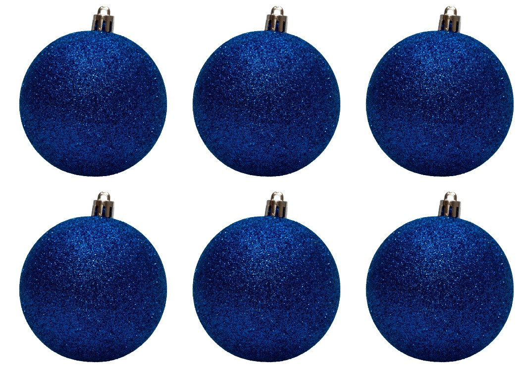 Набір ялинкових іграшок - кулі, 6 шт, D8 см, синій, гліттер, пластик (892340), фото 1