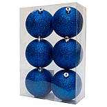Набір ялинкових іграшок - кулі, 6 шт, D8 см, синій, гліттер, пластик (892340), фото 3