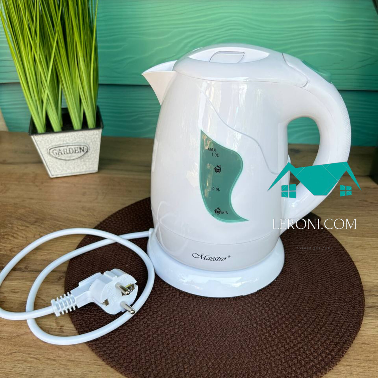 Електричний чайник 1 л 850 Вт дисковий Maestro MR-011-GREEN Електрочайник для дому, офісу, дачі