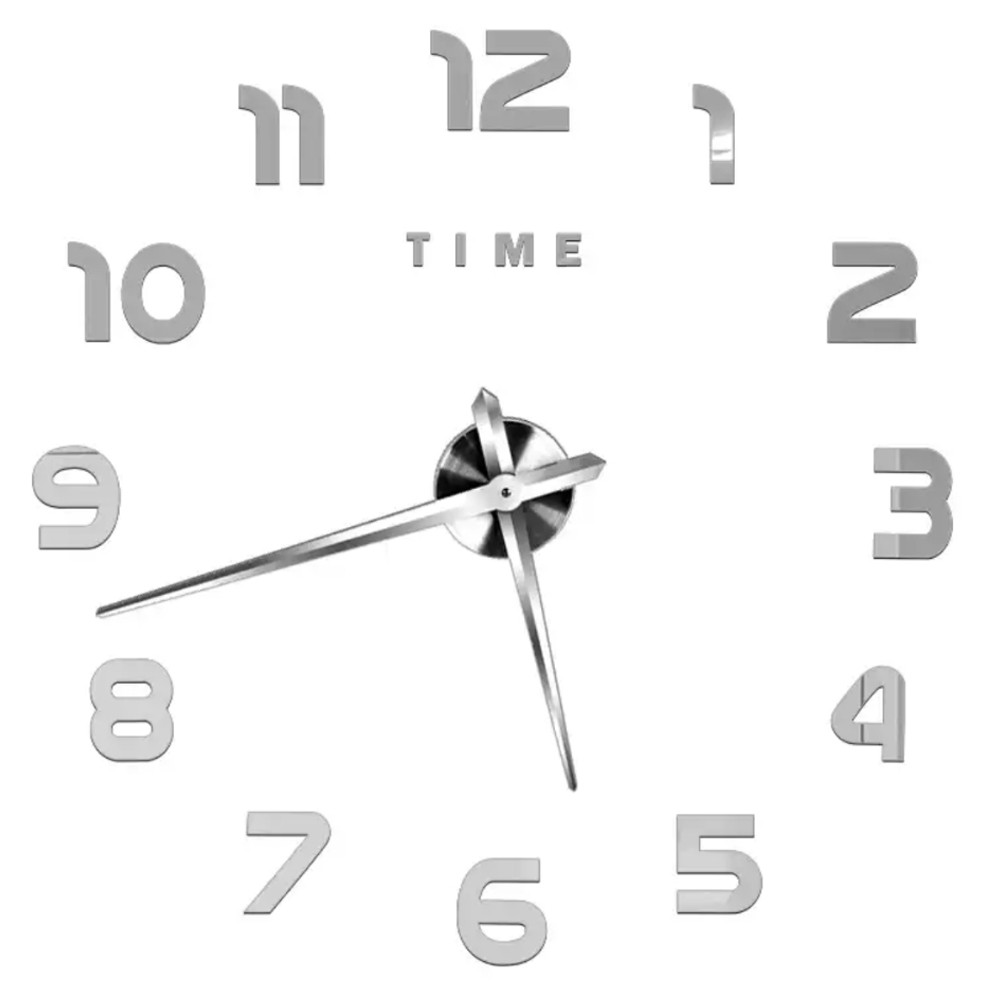 Акрилові настінні 3Д-годинник без циферблата "TIME" (120 см) колір срібло