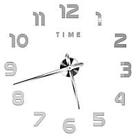 Акрилові настінні 3Д-годинник без циферблата "TIME" (120 см) колір срібло