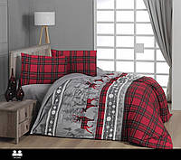 Новогоднее турецкое постельное белье First Choice Комплект постельного + плед Теплое зимнее постельное фланель