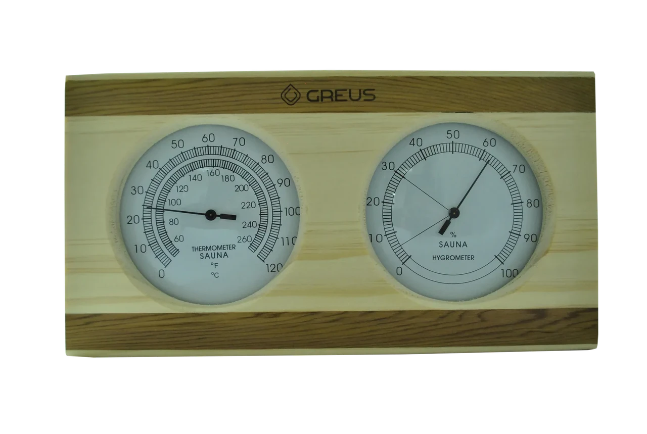 Термогігрометр Greus сосна/кедр 26х14 для лазні та сауни, фото 1