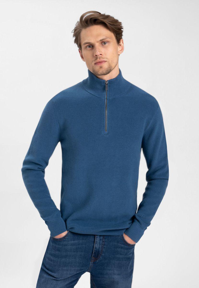 Чоловічий бавовняний светр - в'язаний з високим коміром, синій Volcano