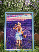 Алмазна мозаїка 40/50 Лавандове поле і дівчина вишивка квадратними алмазами на підрамнику