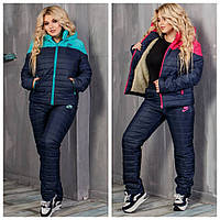 Жіночий теплий зимовий лижний костюм із курткою на овчині: 48, 50, 52, 54, 56. Кольори: м'ятний, рожевий.