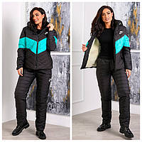 Жіночий теплий зимовий лижний костюм із курткою на овчині: 48, 50, 52, 54, 56. Кольори: м'ятний, рожевий.