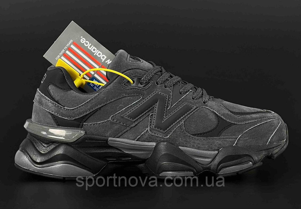 Жіночі підліткові кросівки зима на хутрі New Balance 9060 замша графітові р 36-41