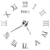 Акриловые настенные 3Д часы без циферблата "Римские" (120 см) цвет серебристый