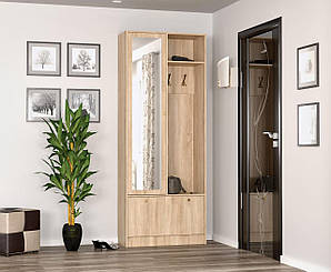 Сучасна міні прихожа в маленький коридор з шафою та дзеркалом 85 см дуб сонома Палермо Меблі Сервіс