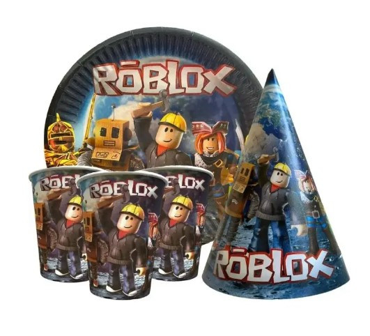Набір для дитячого дня народження "Roblox" Тарілки -10 шт Стаканчики - 10 шт Ковпачки - 10 шт