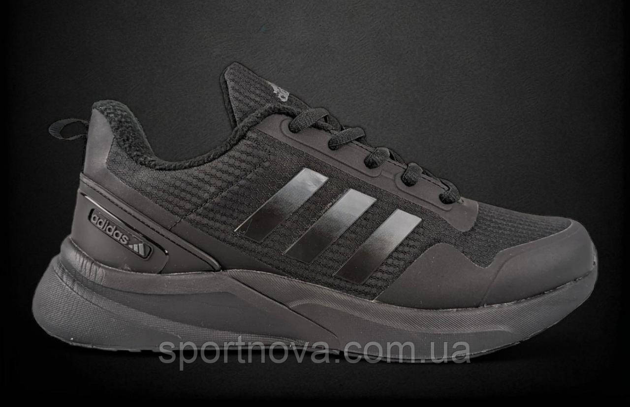 Мужские кроссовки Adidas ТЕРМО осень/зима водооталкивающая ткань черные ...