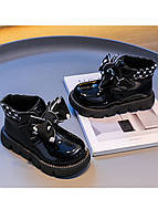 Детские лаковые ботинки черные, демисезонные ботинки для девочки черные лаковые