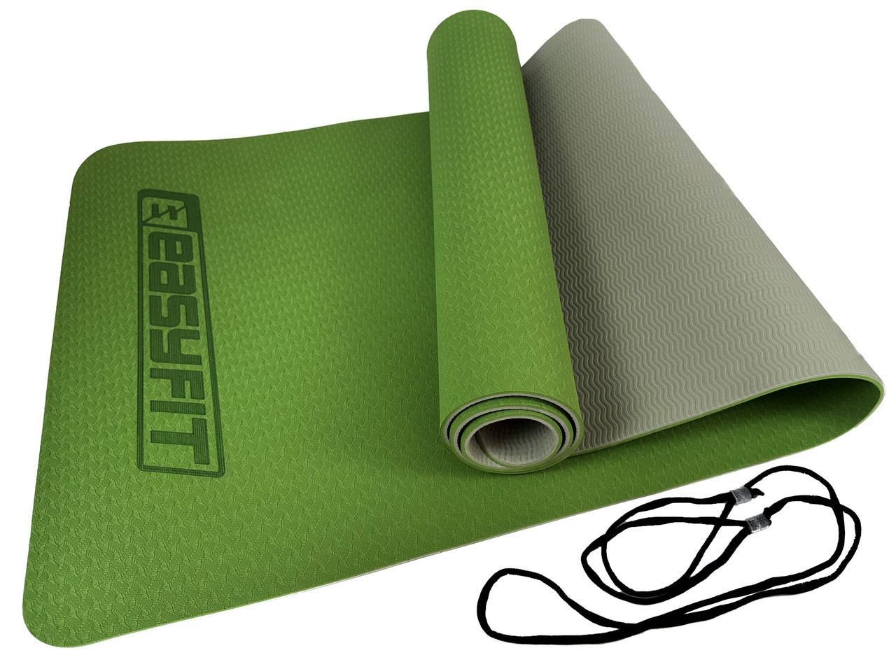 Килимок для фітнесу йоги TPE+TC 6мм зелений-сірий спорту мат термопластичний Килимок фітнес