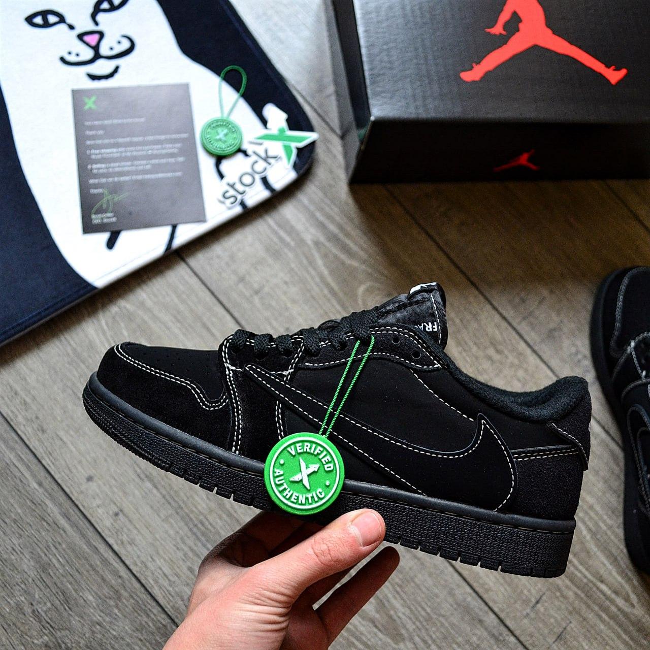 Чоловічі кросівки Nike Air Jordan 1 Low Travis Scott Black (Чорний) Найк Джордан шкіра замш нубук текстиль