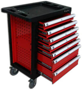 Візок інструментальний з 7-ми полицями (червоний) укомплектований інструментом 220 пр. з пластиковим