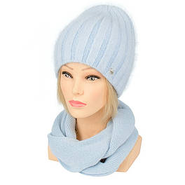 Комплект шапка  і шарф з ангори Polina блакитного кольору