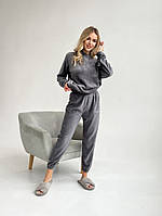 Шикарный удобный стильный мягкий, теплый, уютный комплект домашней одежды Полированная Махра S-M Цвет Серый