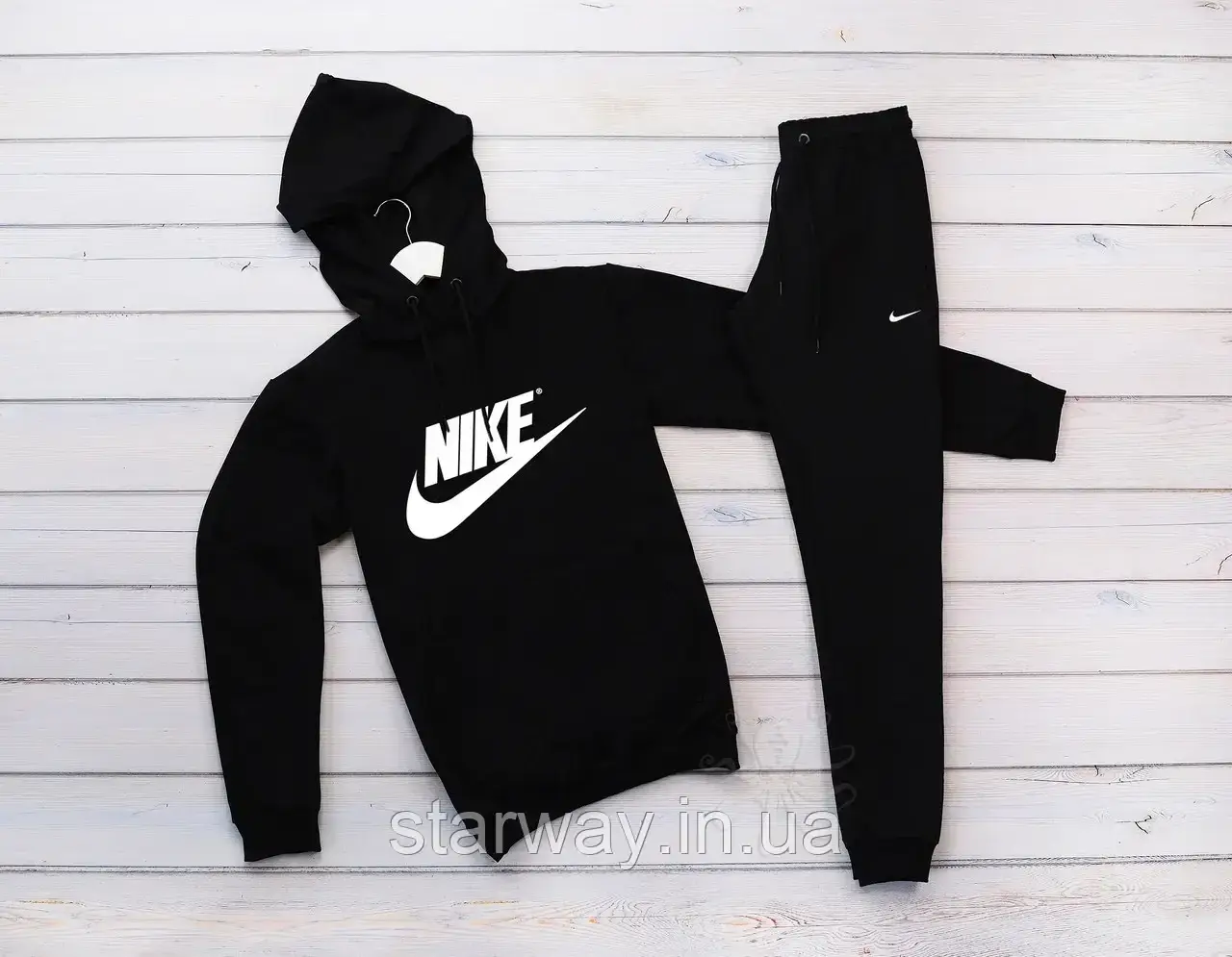 Спортивний трикотажний чорний костюм nike з капюшоном | найк