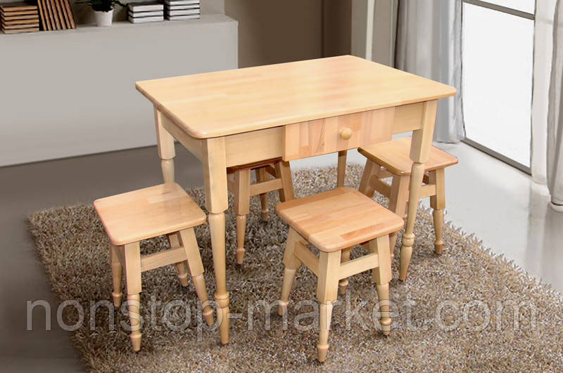 Комплект деревянный кухонный стол + 4 табурета (Микс Мебель) - фото 1 - id-p350759403