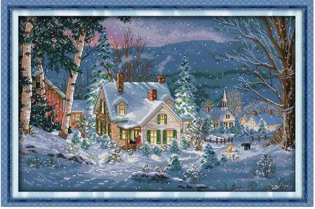 Набір для вишивання за нанесеною на канву схемою "The snowy night of Christmas". AIDA 14CT printed, 55*37 см