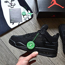Чоловічі кросівки Nike Air Jordan 4 Black Cat  Взуття Найк Джордан чорні нубук текстиль повітряна камера Air демісезон унісекс