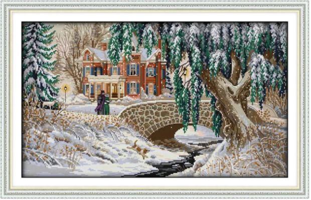 Набір для вишивання за нанесеною на канву схемою "Snow-covered landscape(5)". AIDA 14CT printed , 58*36 см