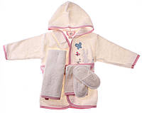 Комплект - детский махровый халат с аксессуарами 62-86 см Зайчик и бабочки Молочный/розовый Bimini