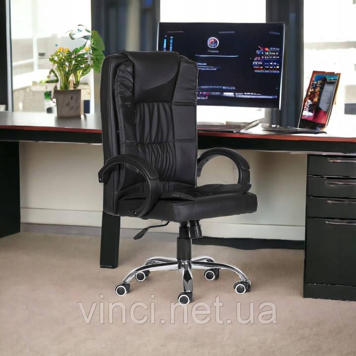 Крісло компютерне PRESTIGE ЧОРНЕ 004 Офісне крісло з екошкіри до 130кг