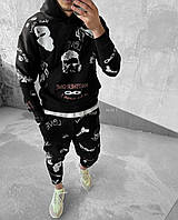 Мужской спортивный костюм с рисунками (черно-белый) качественный молодежный комплект штаны худи sHH7