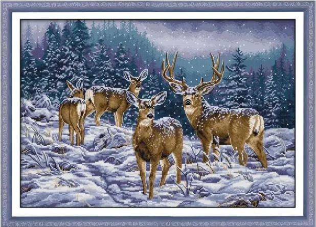 Набір для вишивання за нанесеною на канву схемою "Winter deer". AIDA 14CT printed, 53*38 см