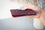 Обкладинка для прав, ID паспорта, карток жіноча шкіряна бордова з тисненням Тризуб Калина  4 кишеньки, фото 7