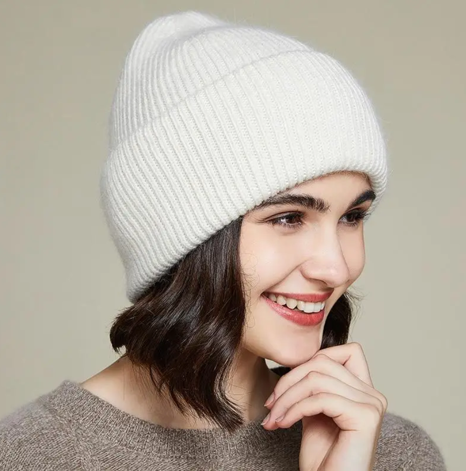 Шапка зимова жіноча тепла, шапка з відворотом, тепла жіноча шапка з ангорою, жіноча шапка біла, тепла шапка ангора біла