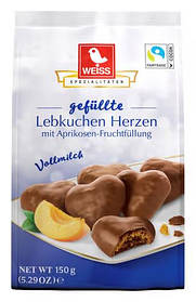 Пряники Weiss Gefullte Lebkuchen Herzen Aprikosen Vollmilch 150g